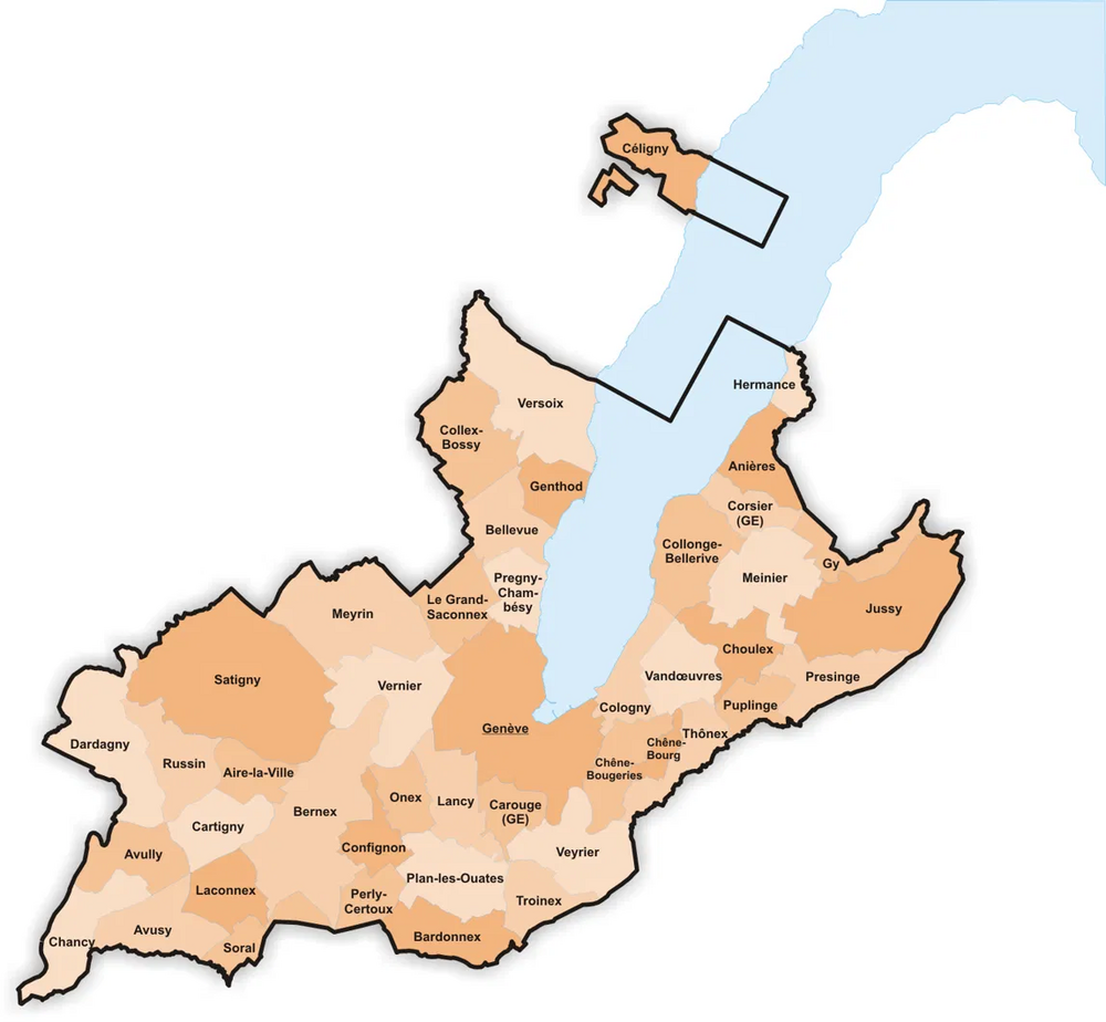 Carte du canton de Genève, commune par commune
